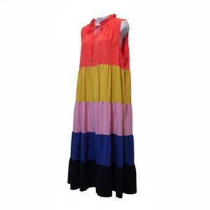 Entro Tiered Colorblock Maxi Dress | Sleeveless Rainbow Boho Style | Size 1X